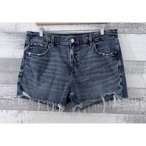 American Eagle AE Ex Boyfriend Denim Jean Shorts Raw Hem Distressed Sz 14 (38w)